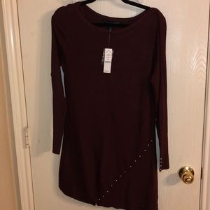 WHBM Wine Sweater Tunic with Gold Studs